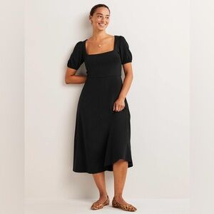 Boden‎ Square Neck Jersey Midi Black Dress with Puff Sleeve